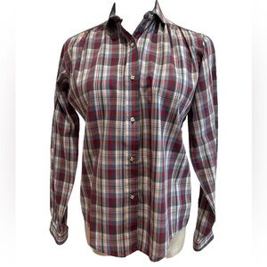 70s NANTUCKET CREAM RED BLUE CLASSIC PLAID BUTTON DOWN SHIRT W PETER PAN COLLAR